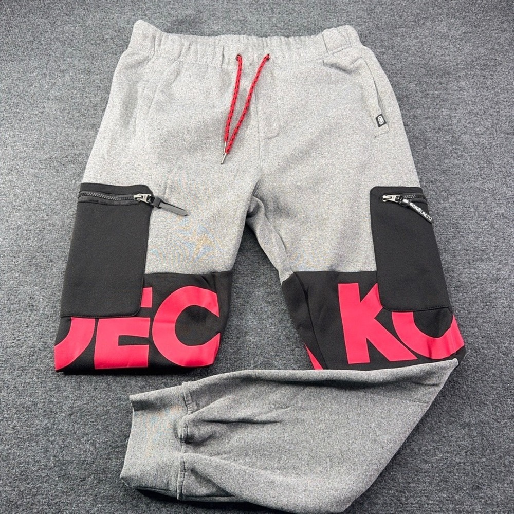 Ecko Unltd Mens Fleece Jogger Sweatpants Gray Red Black Graphic Cargo Pants L